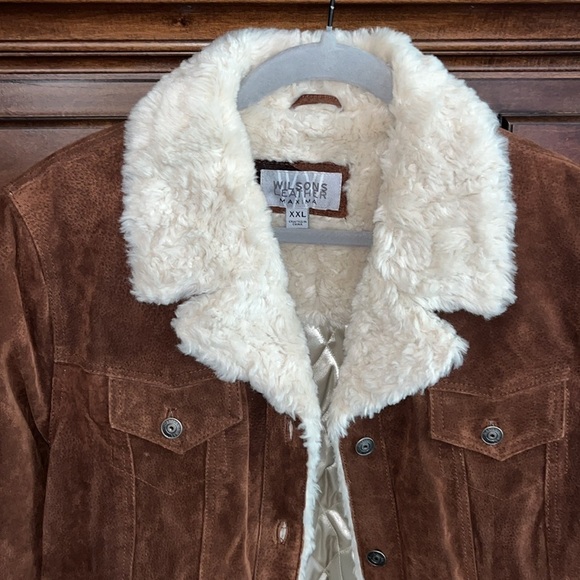 Wilsons Leather Brown Jacket with Cream Collar XXL - Picture 3 of 12